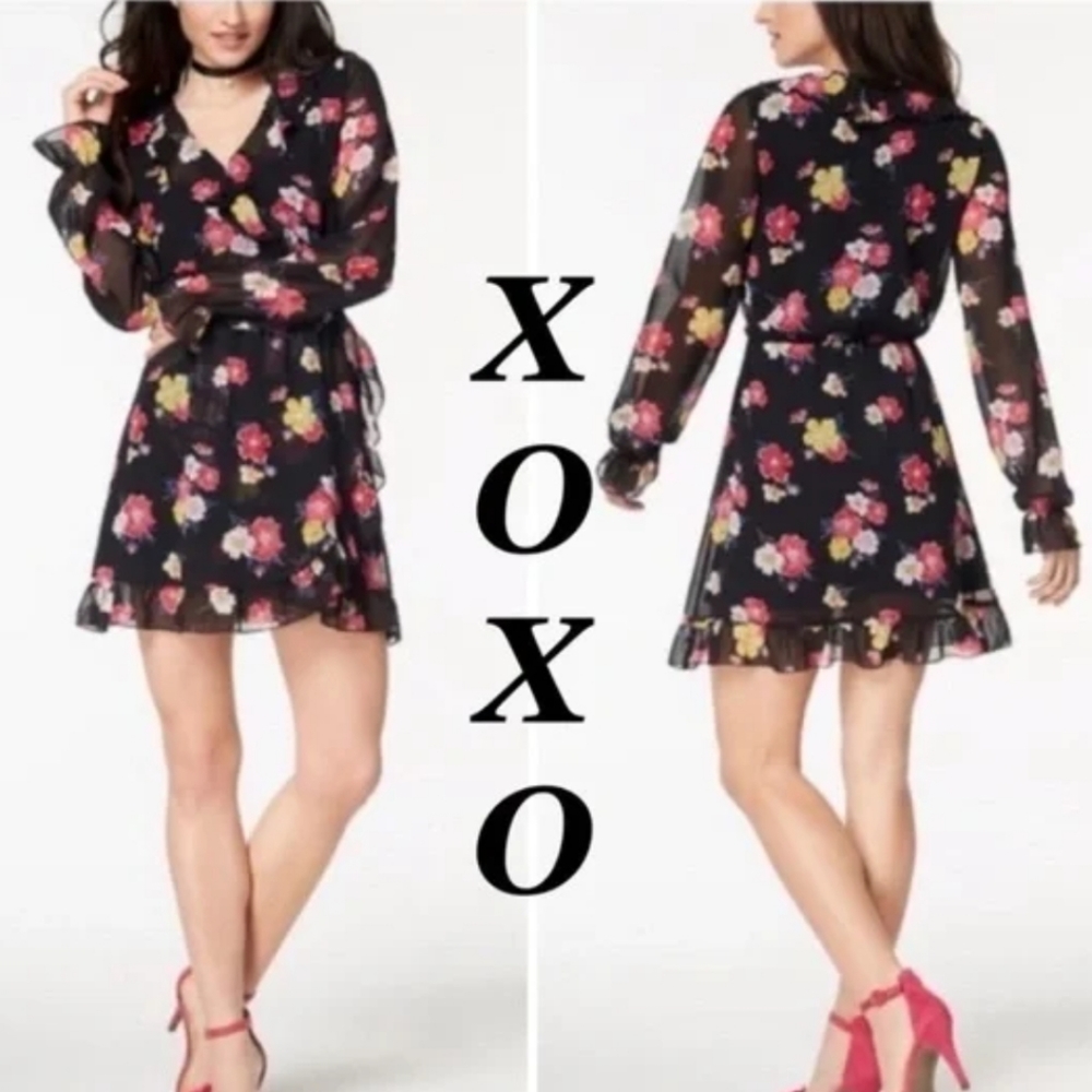 XOXO Floral Long Sleeve Wrap Dress